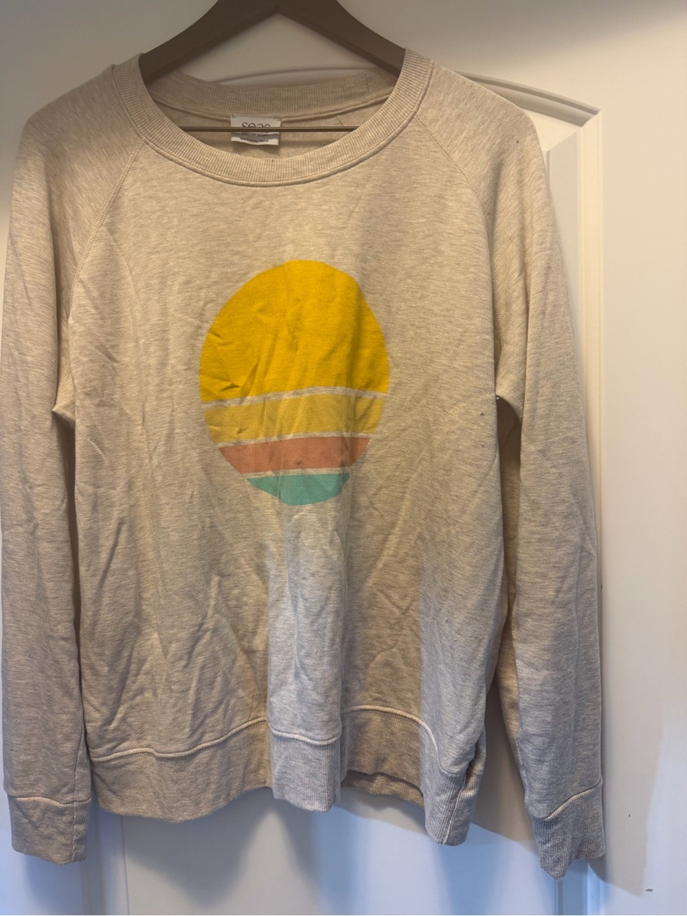 Cream Crewneck Sweatshirt with Sunset Circle Graphic